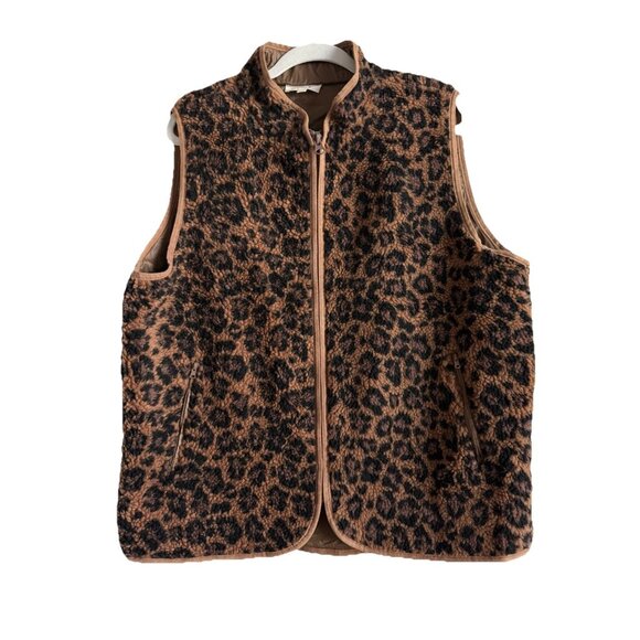 Vanilla Bay Women’s Animal Print‎ Sherpa Sleeveless Full Zip Lined Vest Size 1X - Picture 1 of 9